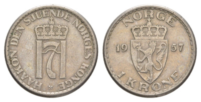Норвегия 1 крона 1957 Хокон VII (1905-1957) KM 397 медно-никель 4638-945
