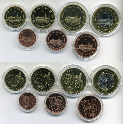 МОНАКО НАБОР ИЗ 7 МОНЕТ 2005 ЕВРОПРОБНИКИ (крупный формат) СЕРТИФИКАТ КАПСУЛЫ биметалл PROOF 06-081-1