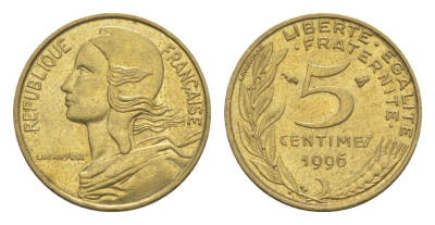 Франция 5 сантимов 1996 тип Morlon KM 933, Le Franc 125.38 алюминиевая бронза 4630-349