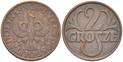 ПОЛЬША 2 ГРОША 1928 w KM 9a, Parchimowicz 102d бронза VF 4181-1157