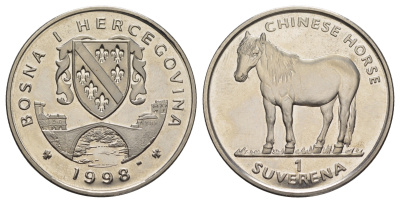 Босния и Герцеговина 1 суверен 1998 Лошади - Китайская лошадь KM 108 медно-никель BU 1082-8-62