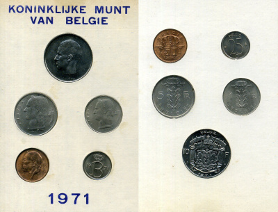 Бельгия набор из 5 монет (25 и 50 сантимов; 1, 5 и 10 франков) 1971 Belgie, в оригинальном буклете мондвора KM SS3 (135.1, 143.1, 149.1, 154.1 и 156.1) UNC 8-2-05-78