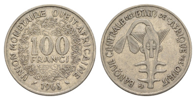 Западная Африка (BCEAO) 100 франков 1968 Центральный банк государств Западной Африки KM 4 никель 4642-316