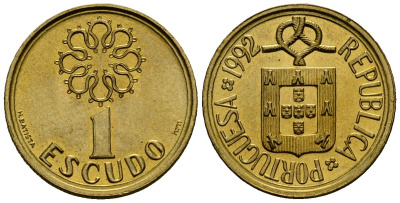 Португалия 1 эскудо 1992 KM 631 никель латунь 4164-1116