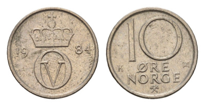 Норвегия 10 эре 1984 Улаф V (1957-1991) KM 416 медно-никель 4609-1132