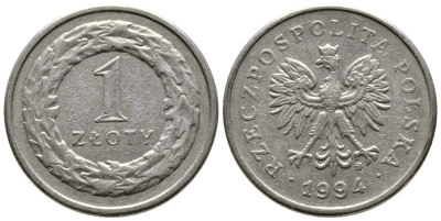 Польша 1 злотый 1994 MW KM 282 медно-никель 93-1144