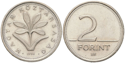 Венгрия 2 форинта 1996 BP KM 693 медно-никель aUNC 4614-139
