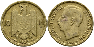 Румыния 10 леев 1930 Кароль II (1930-1940) KM 49 никель латунь 87-751