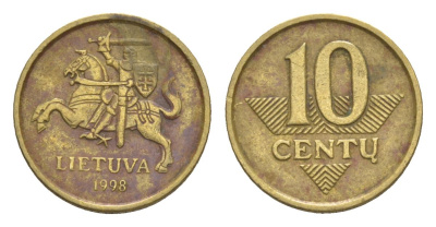 Литва 10 центов 1998 KM 106 никель латунь 4632-612