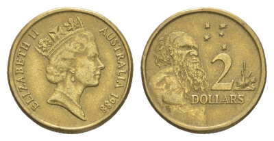 Австралия 2 доллара 1988 абориген, Елизавета II (1952-2022) KM 101 алюминиевая бронза 4652-232
