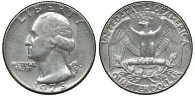 США 25 центов (квотер) 1973 D, Вашингтон KM 164а медь покрытая медно-никелем 72-543