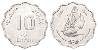 Мальдивские острова (Мальдивы) 10 лари 1984 KM 70 алюминий UNC 4616-513
