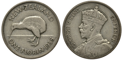 Новая Зеландия 1 флорин 1935 Георг V (1910-1936), Киви KM 4 серебро 272-1323
