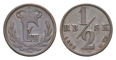 Дания 1/2 ригсбанкскиллинга 1852 Фредерик VII (1848-1863) KM 753 медь 603-734
