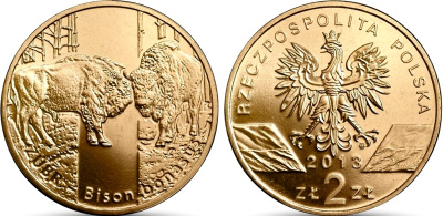 Польша 2 злотых 2013 MW, серия сохраним природу, зубр KM 878 нордик UNC 4676-1033