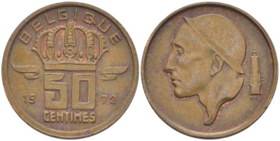 БЕЛЬГИЯ 50 САНТИМОВ 1972 BELGIQUE KM 148.1 бронза 96-1135