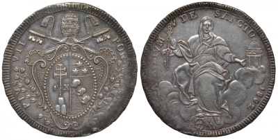 Ватикан, Папская область 1 скудо 1802 R, III год, Пий VII (1800-1823), KM 1249 (C119), Gig 22, Berman 3220 серебро 00-000-00
