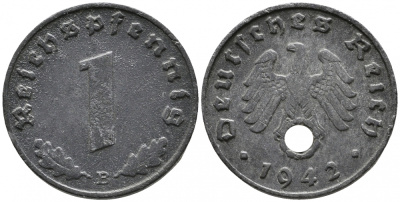 ГЕРМАНИЯ 1 РЕЙХСПФЕННИГ 1942 E KM 97, J 369 цинк 4528-264