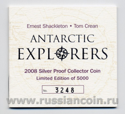 Ирландия 5 евро 2008 Эрнест Шеклтон и Томас Крин в Антарктике, в фирменной коробке с сертификатом KM NEW серебро PROOF 4-3-2-18