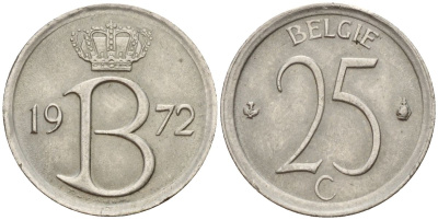 Бельгия 25 сантимов 1972 Belgie KM 154.1 медно-никель 4152-421
