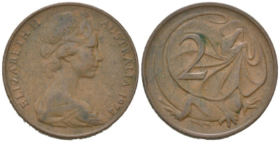 Австралия 2 цента 1974 Елизавета II (1952-2022) KM 63 бронза 4615-168