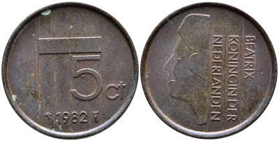 Нидерланды 5 центов 1982 Беатрикс (1980-2013) KM 202 бронза 4391-1247