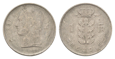Бельгия 1 франк 1951 Belgie, Бодуэн I (1951-1993) KM 143 медно-никель 4674-419