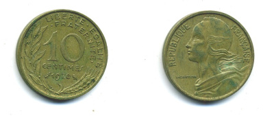 ФРАНЦИЯ 10 САНТИМОВ 1970 ТИП MARIANNE KM 929 медь алюминий никель 84-1616