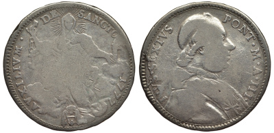 Ватикан 1/2 скудо 1777 КМ 1213 серебро 1521-245