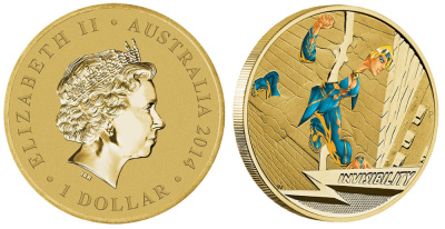 Австралия 1 доллар 2014 серия сверхспособности, невидимость, цветная эмаль KM NEW алюминиевая бронза UNC M44-1