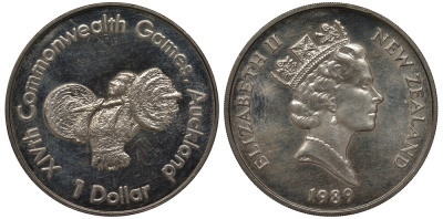 Новая Зеландия 1 доллар 1989 XIV Игры Содружества наций, штангист, Елизавета II (1952-2022) KM 70 медно-никель UNC 4537-213