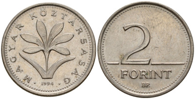Венгрия 2 форинта 1994 KM 693 медно-никель 4154-1126