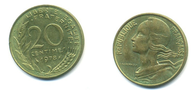 ФРАНЦИЯ 20 САНТИМОВ 1978 KM 930 медь алюминий никель 25-211