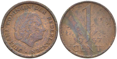 НИДЕРЛАНДЫ 1 ЦЕНТ 1967 ЮЛИАНА (1948-1980) KM 180 бронза 3309-347