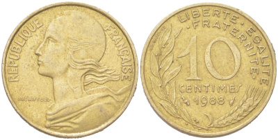 Франция 10 сантимов 1988 тип Marianne KM 929 алюминиевая бронза 4613-313