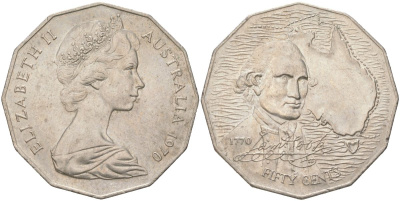 Австралия 50 центов 1970 200 лет австралийскому путешествию капитана Кука KM 69 медно-никель UNC 4512-1246