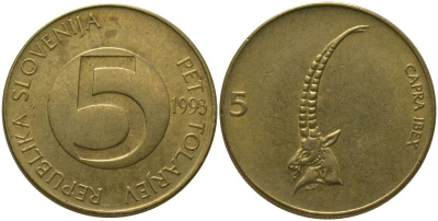 Словения 5 толаров 1993 KM 6 латунь 4548-911