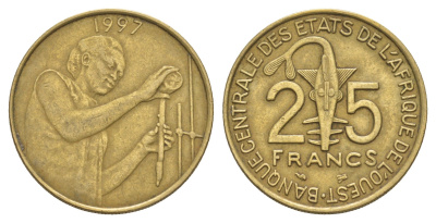 Западная Африка (BCEAO) 25 франков 1997 KM 9 алюминиевая бронза 4656-856