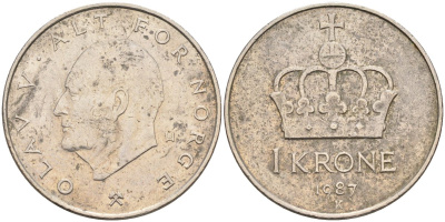Норвегия 1 крона 1987 Улаф V (1958-1991) KM 419 медно-никель 4561-1052