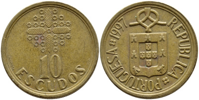 ПОРТУГАЛИЯ 10 ЭСКУДО 1986 KM 633 никель латунь 4395-935