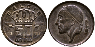 Бельгия 50 сантимов 1973 Belgie, Бодуэн I (1951-1993) KM 149.1 бронза 4387-618