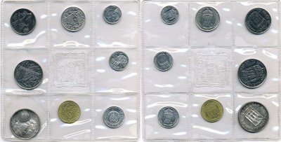 Сан-Марино годовой набор из 8 монет 1973 1, 2, 5, 10, 20, 50, 100 и 500 лир ребёнок держит голубя KM 22-29, в оригинальной пластиковой запайке серебро KM MS2 серебро UNC 5-4-3-40