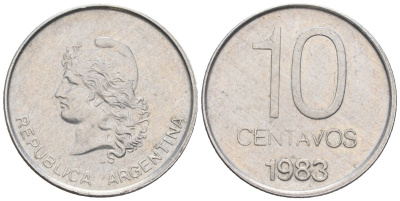 Аргентина 10 сентаво 1983 голова свободы влево KM 89, Schon 89, CJ 368 алюминий    60-1027