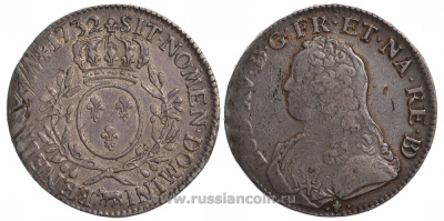 Франция 1 экю 1732 корова, Людовик XV KM 487, Dav. A1330 серебро 00-804-29