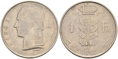 Бельгия 1 франк 1963 Belgique, Бодуэн I (1951-1993) KM 142.1 медно-никель 4563-1246