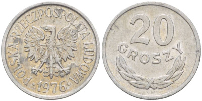 ПОЛЬША 20 ГРОШЕЙ 1976 MW KM А47 алюминий 4551-1041