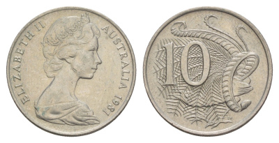 Австралия 10 центов 1981 Елизавета II (1952-2022), птица лирахвост KM 65 медно-никель aUNC 4657-145