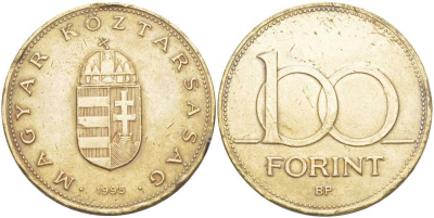ВЕНГРИЯ 100 ФОРИНТОВ 1995 ВР KM 698 латунь 215-124