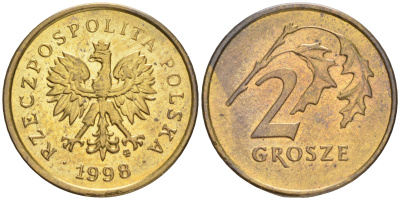 Польша 2 гроша 1998 MW KM 277, Parchimowicz 702e латунь 4516-1059