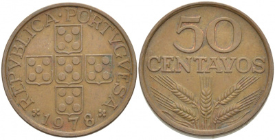 ПОРТУГАЛИЯ 50 СЕНТАВО 1978 KM 596 бронза 3718-446